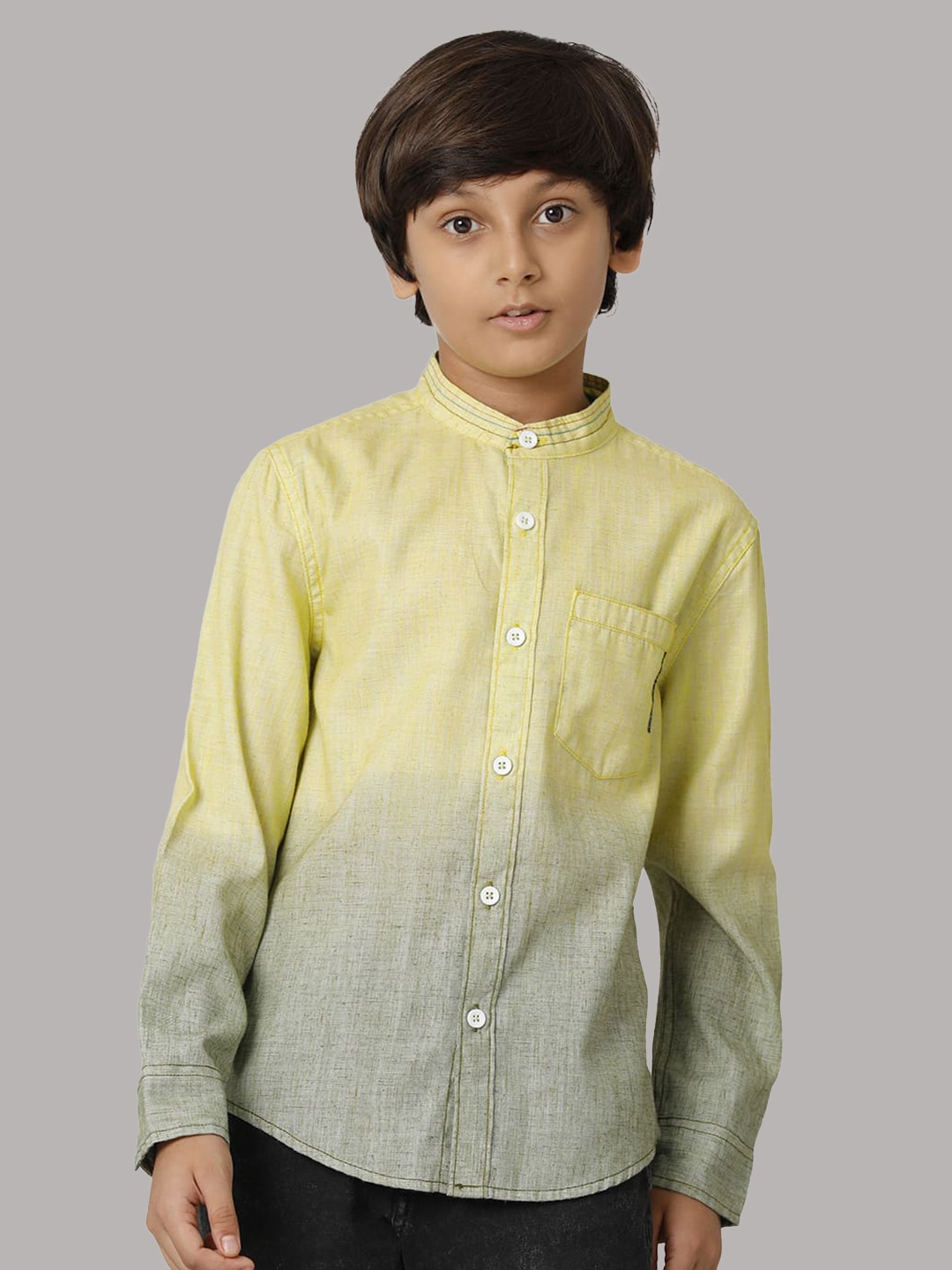 

UNDER FOURTEEN ONLY Boys Colourblocked Mandarin Collar Opaque Cotton Casual Shirt, Yellow