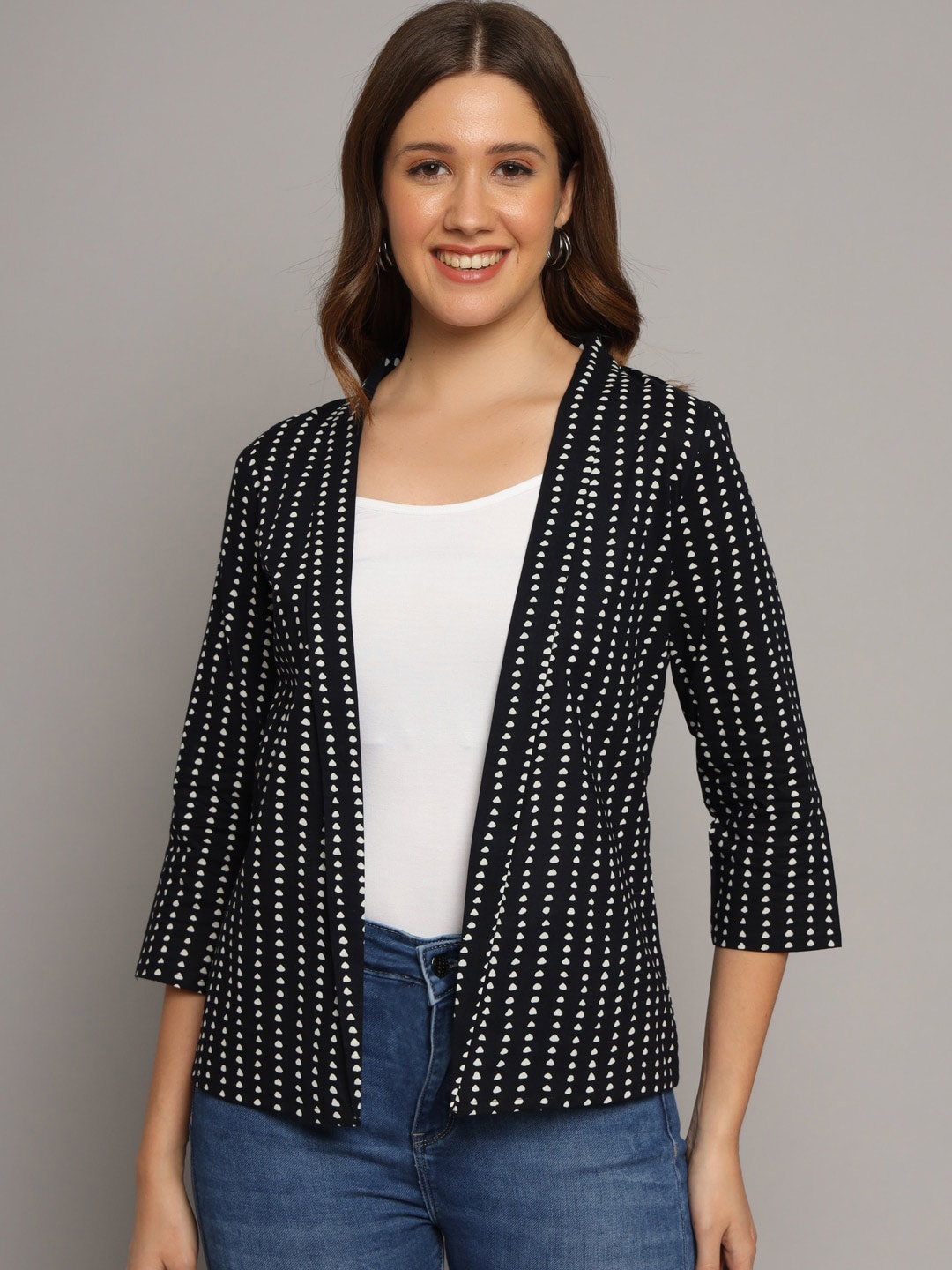 

DECKEDUP Printed Open Front Cotton Shrug, Black