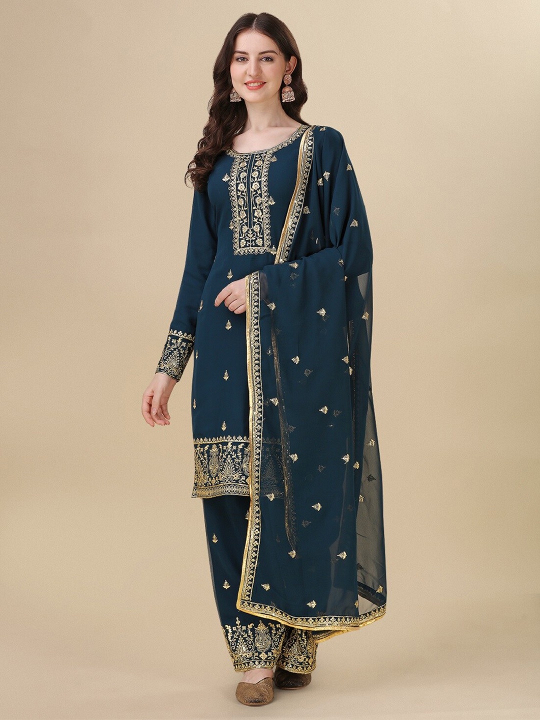 

Fashion Basket Embroidered Semi-Stitched Dress Material, Green