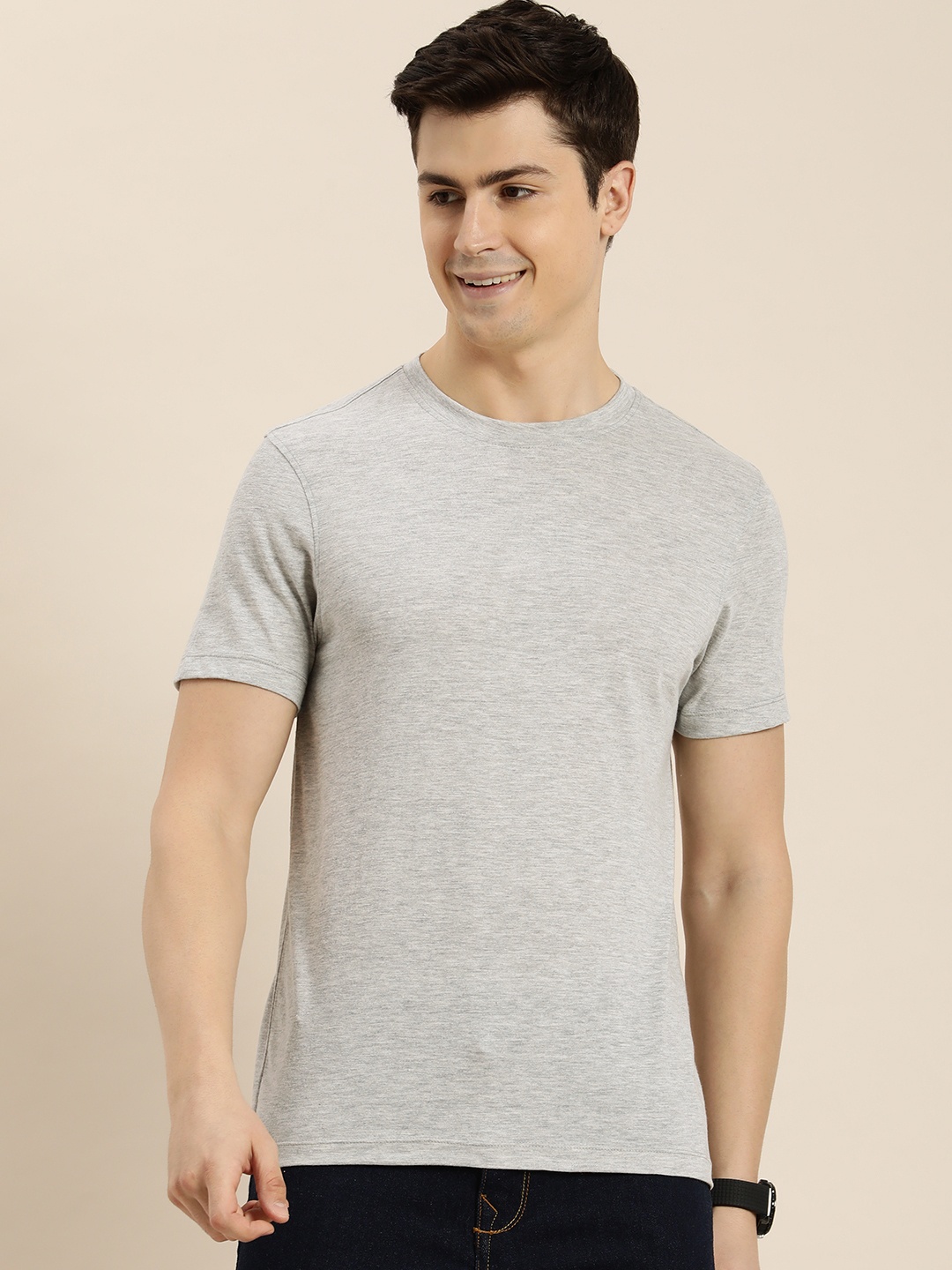 

HERE&NOW Men Solid T-shirt, Grey