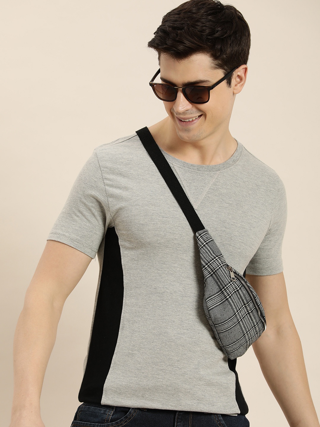 

HERE&NOW Men Striped T-shirt, Grey melange