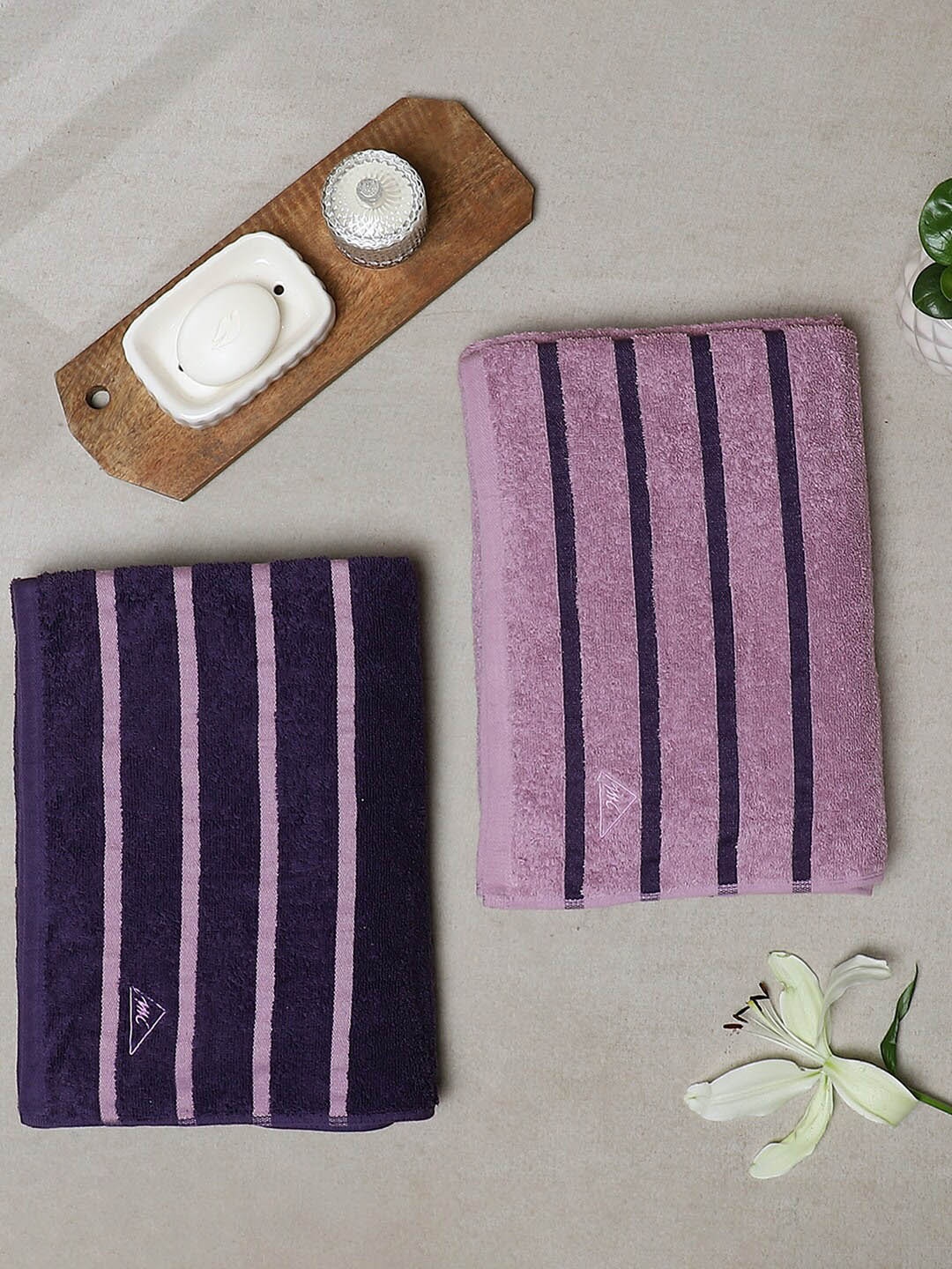 

Monte Carlo Forever Love 2 Pieces Striped Cotton GSM 525 2 Bath Towels, Purple