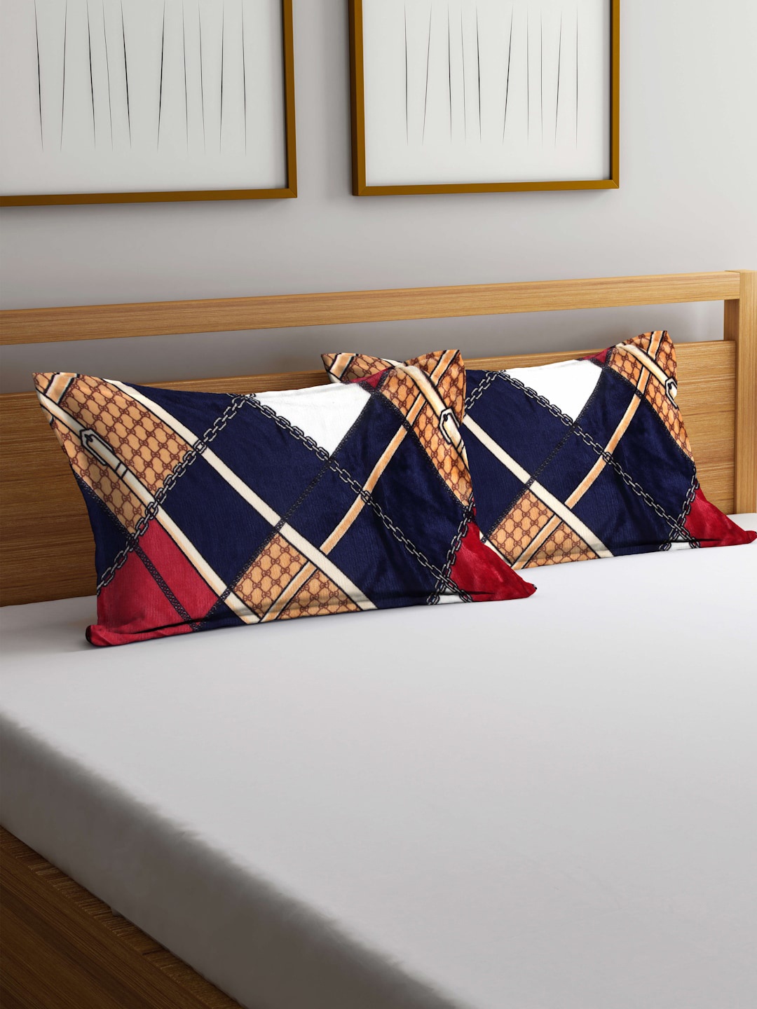 

KLOTTHE Blue & Brown 2 Pieces Embellished Woollen Pillow Covers