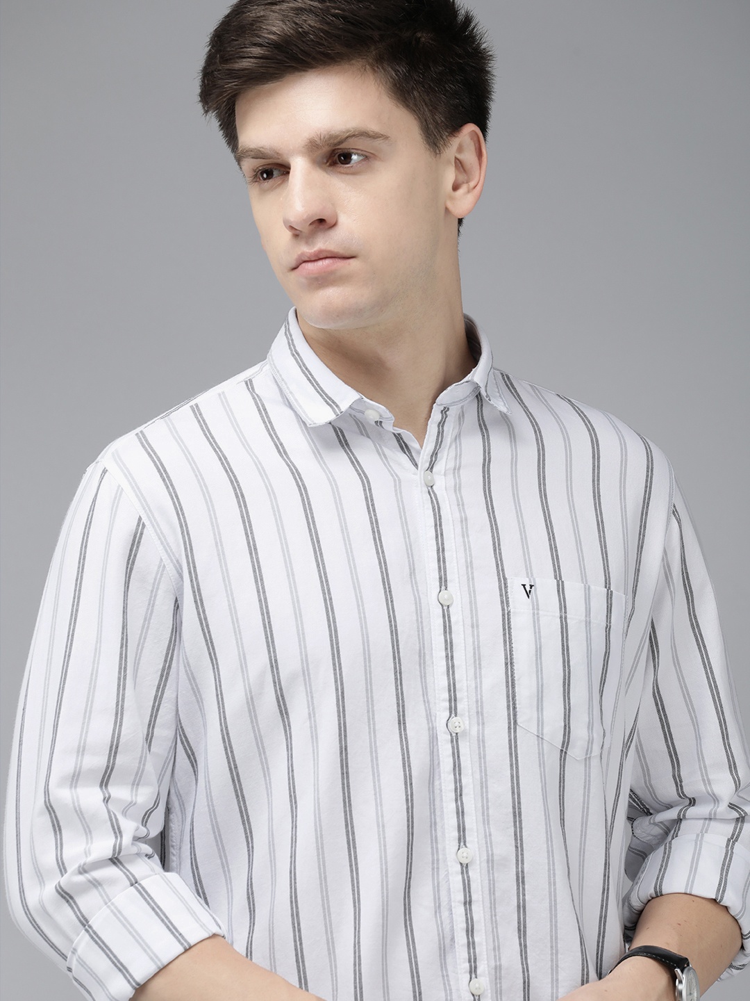

Van Heusen Sport Slim Fit Striped Pure Cotton Casual Shirt, White
