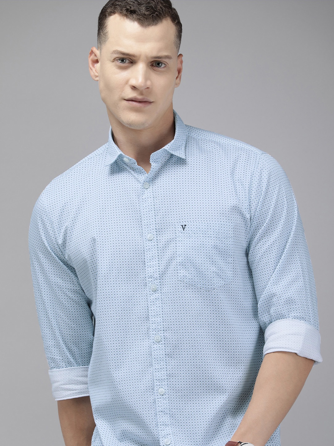 

Van Heusen Sport Slim Fit Printed Pure Cotton Casual Shirt, Blue