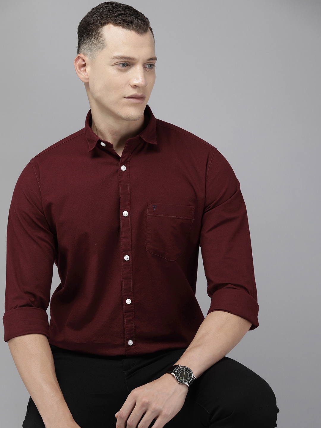 

Van Heusen Sport Solid Spread Collar Slim Fit Casual Shirt, Maroon
