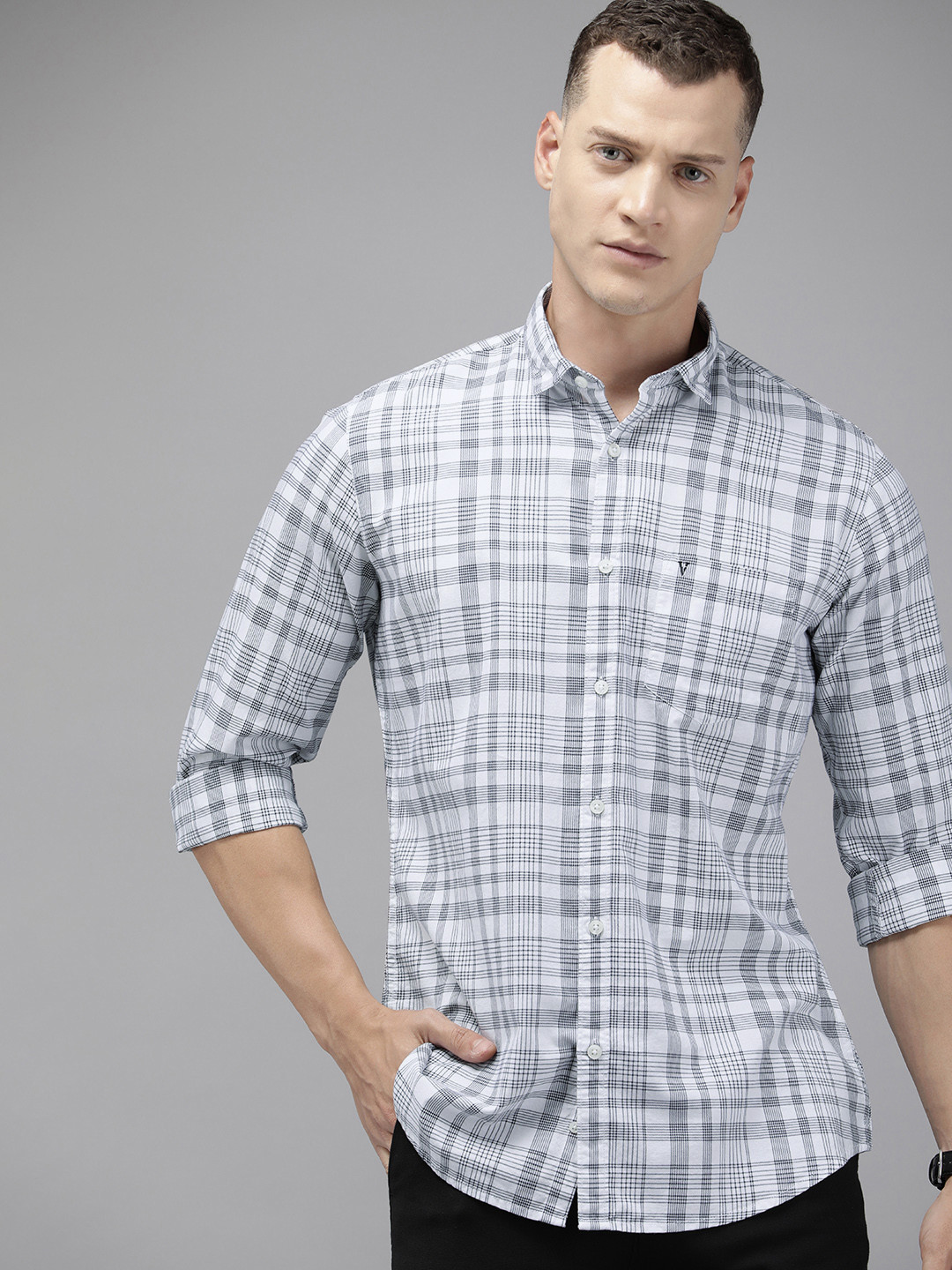 

Van Heusen Sport Pure Cotton Slim Fit Checked Casual Shirt, Black
