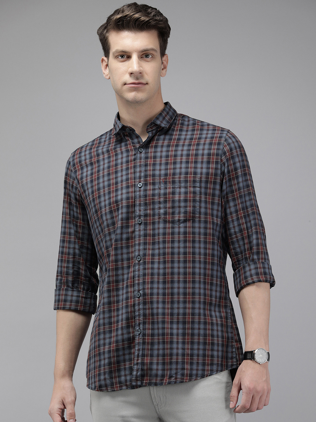 

Van Heusen Sport Slim Fit Checked Casual Pure Cotton Shirt, Grey