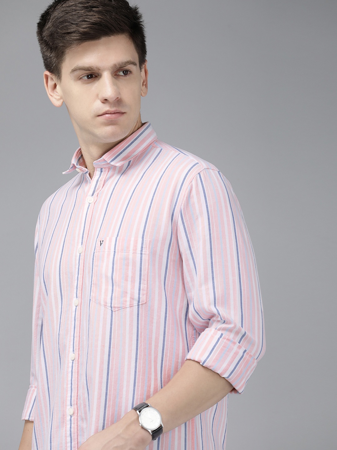 

Van Heusen Sport Slim Fit Striped Pure Cotton Casual Shirt, Pink