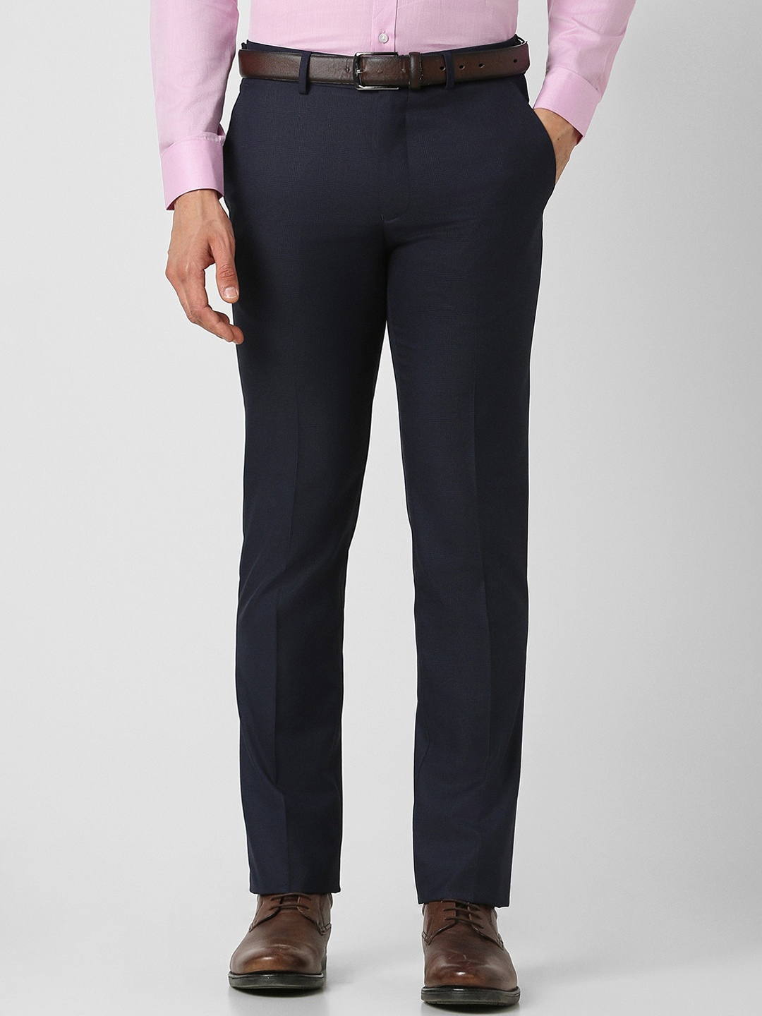 

V Dot Men Skinny Fit Formal Trousers, Navy blue