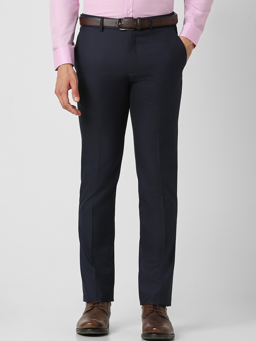 

V Dot Men Skinny Fit Formal Trousers, Navy blue