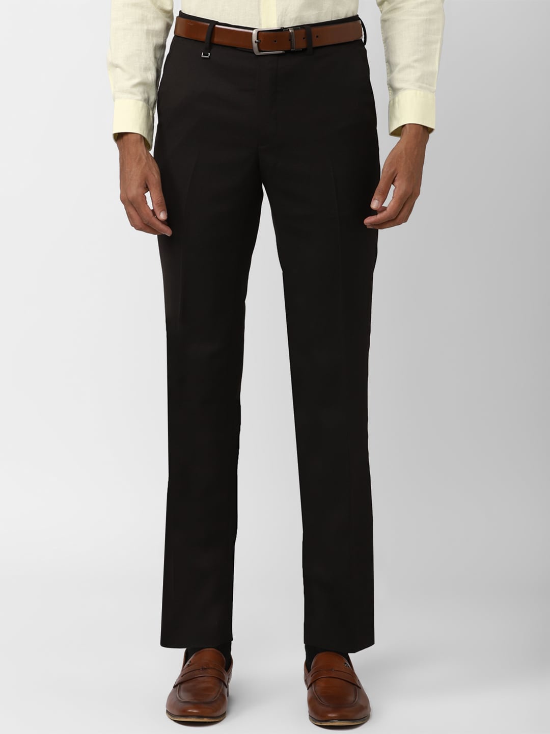 

Van Heusen Men Self Design Slim Fit Formal Trousers, Black