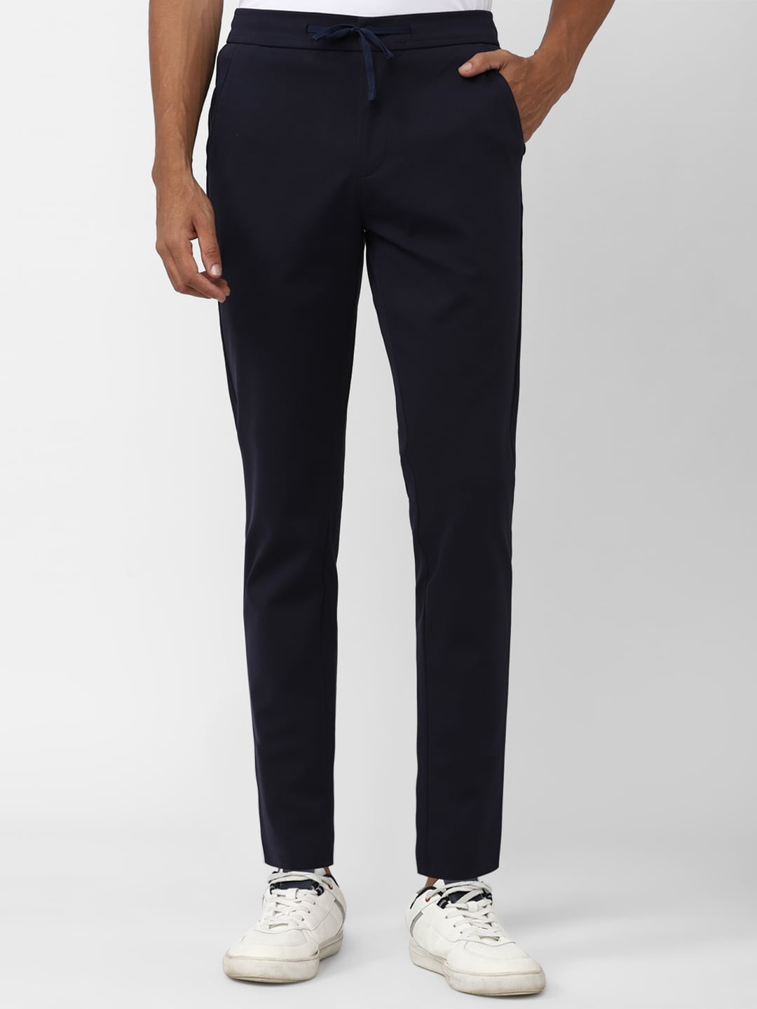 

Van Heusen Flex Men Mid-Rise Slim Fit Plain Cotton Chinos Trousers, Navy blue