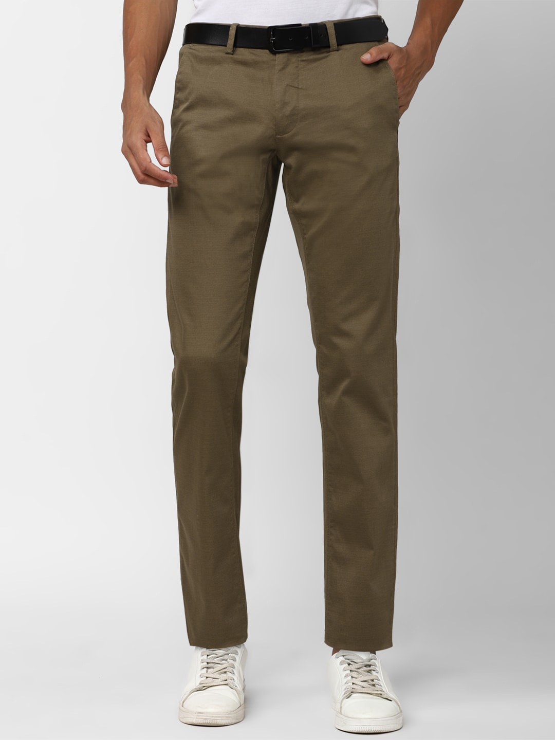 

Van Heusen Sport Men Mid-Rise Slim Fit Plain Cotton Chinos Trousers, Brown