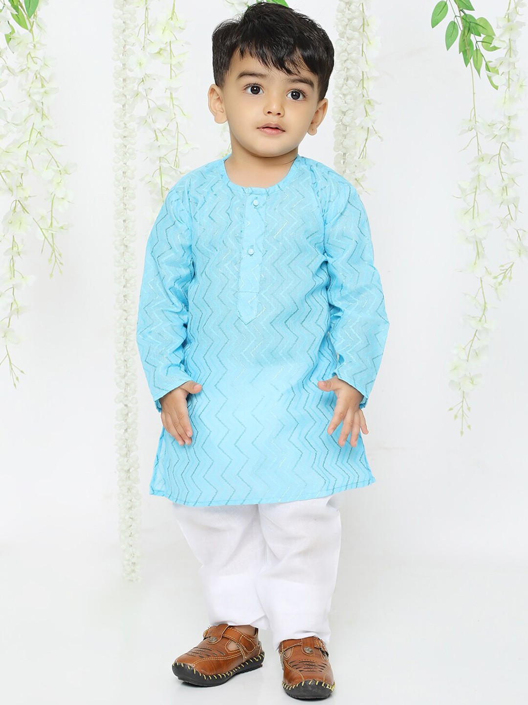 

KID1 Boys Chevron Printed Pure Cotton Kurta with Pyjamas, Blue