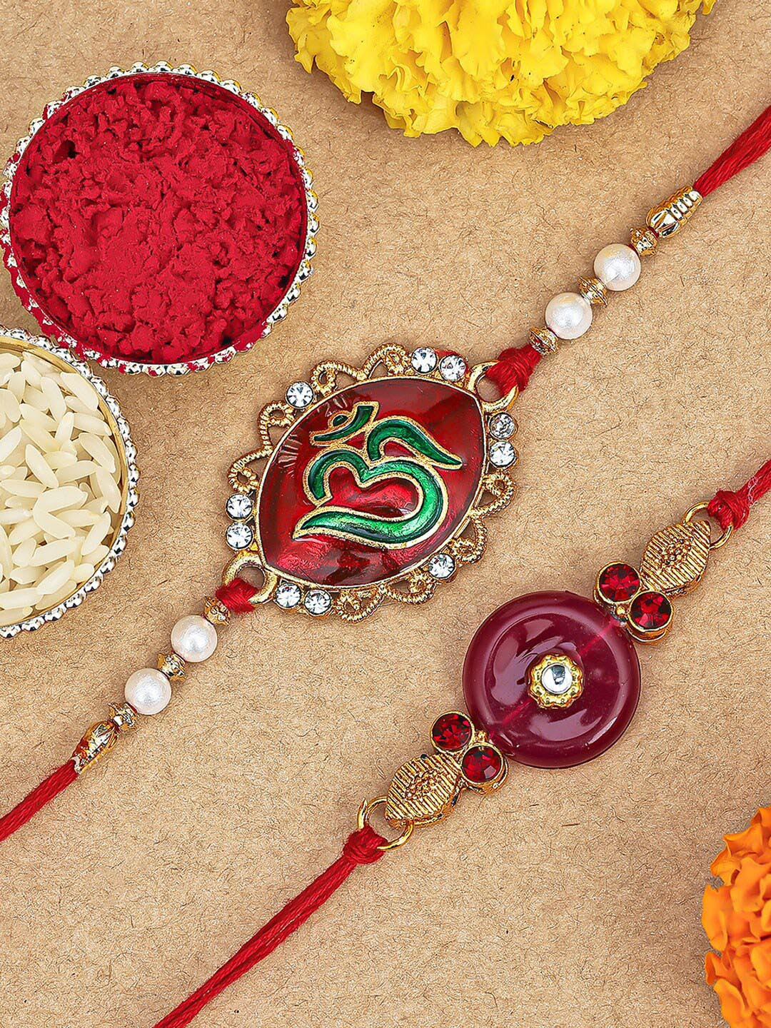 

Sukkhi Rakhi Set Of 2 Gold-Plated Stone Studded Rakhi