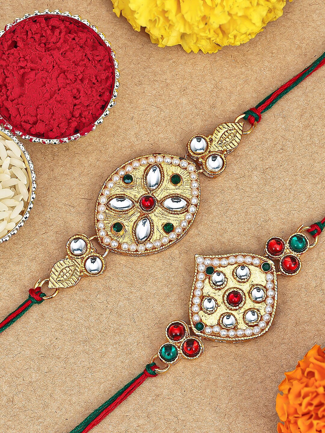 

Sukkhi Rakhi Men Set Of 2 Gold-Plated Stone Studded Rakhi