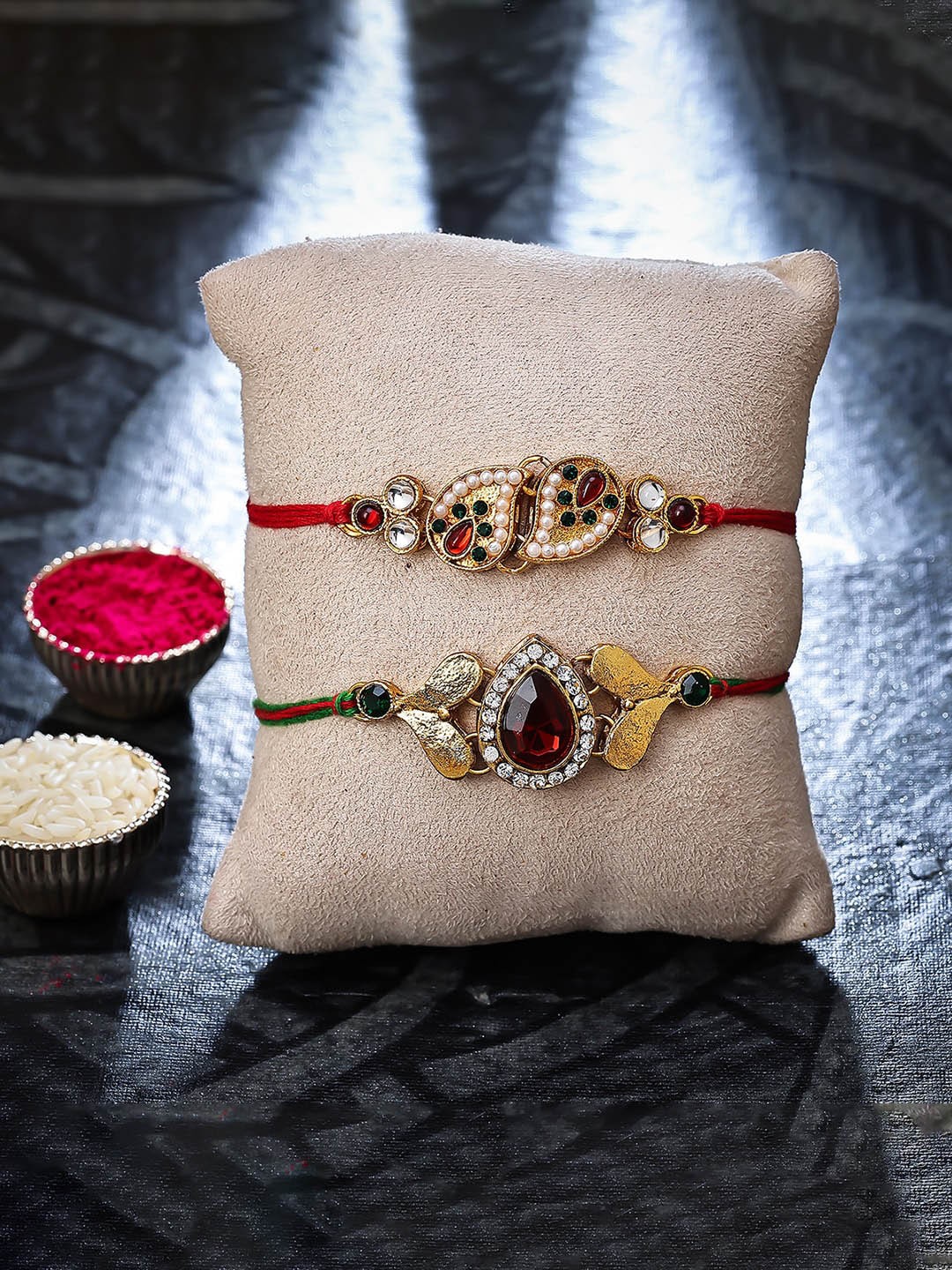 

Sukkhi Rakhi Set Of 2 Gold-Plated Rakhi