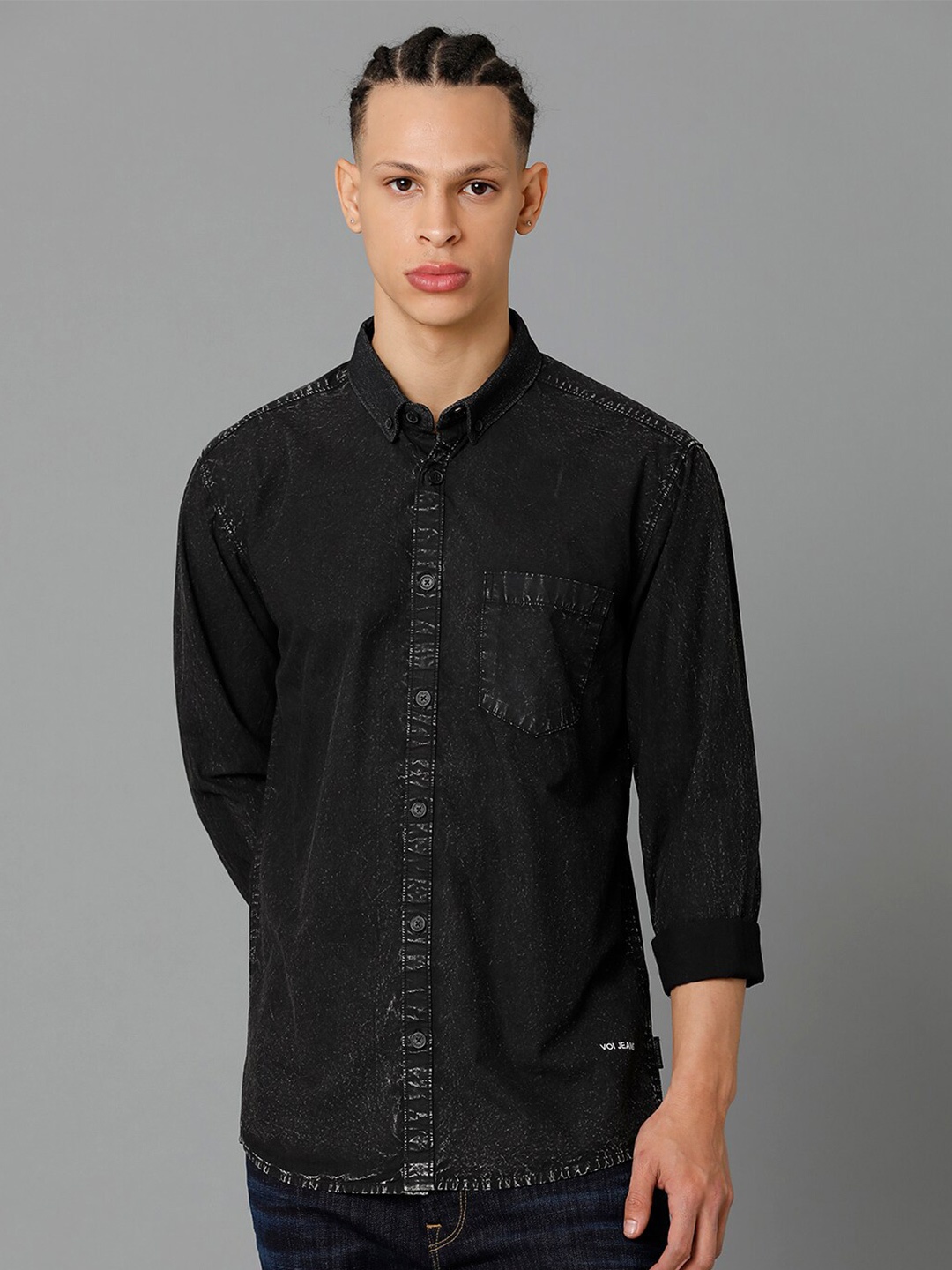

Voi Jeans Button Down Collar Slim Fit Pure Cotton Casual Shirt, Black