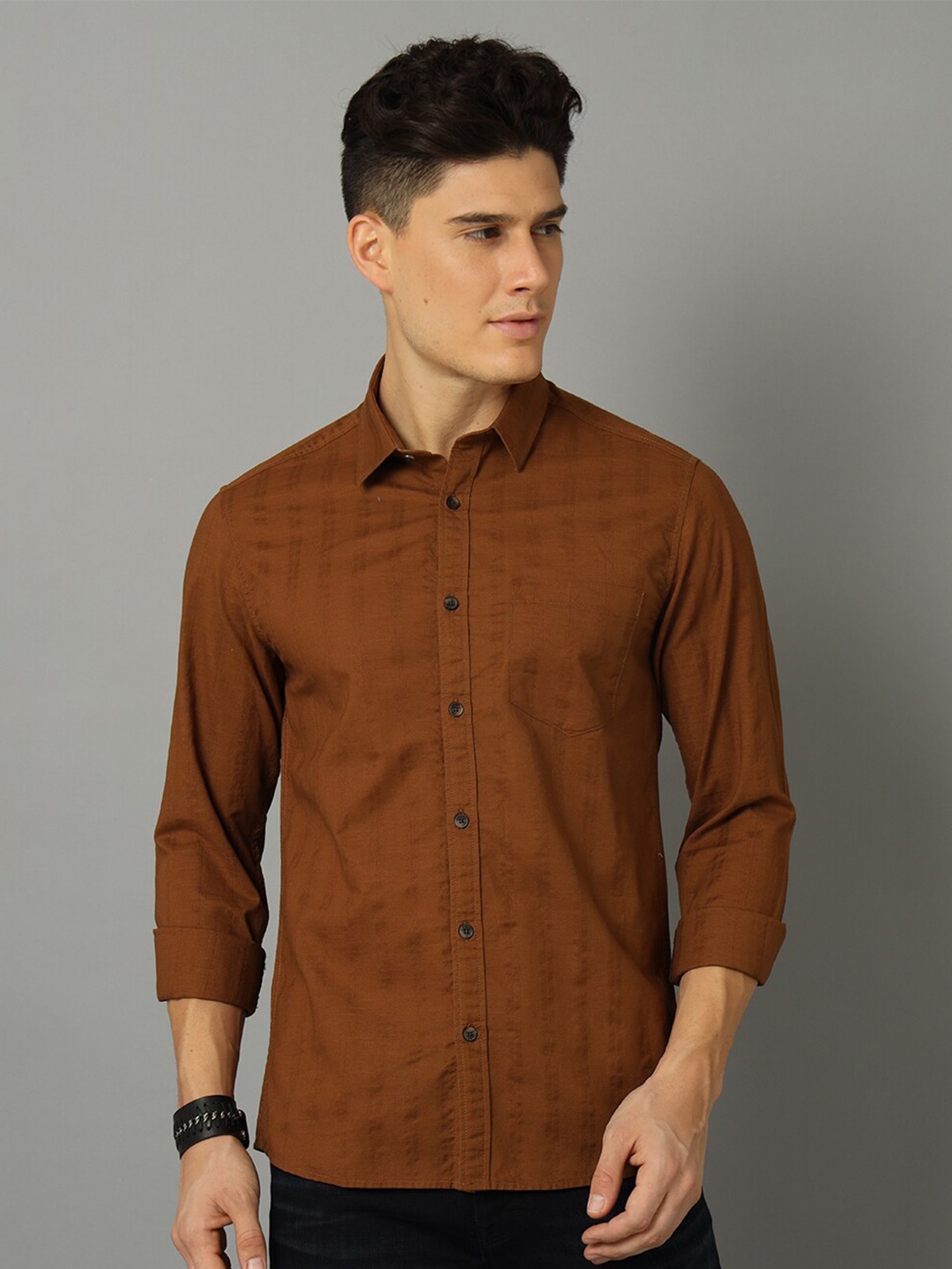 

Voi Jeans Slim Fit Opaque Casual Cotton Shirt, Brown