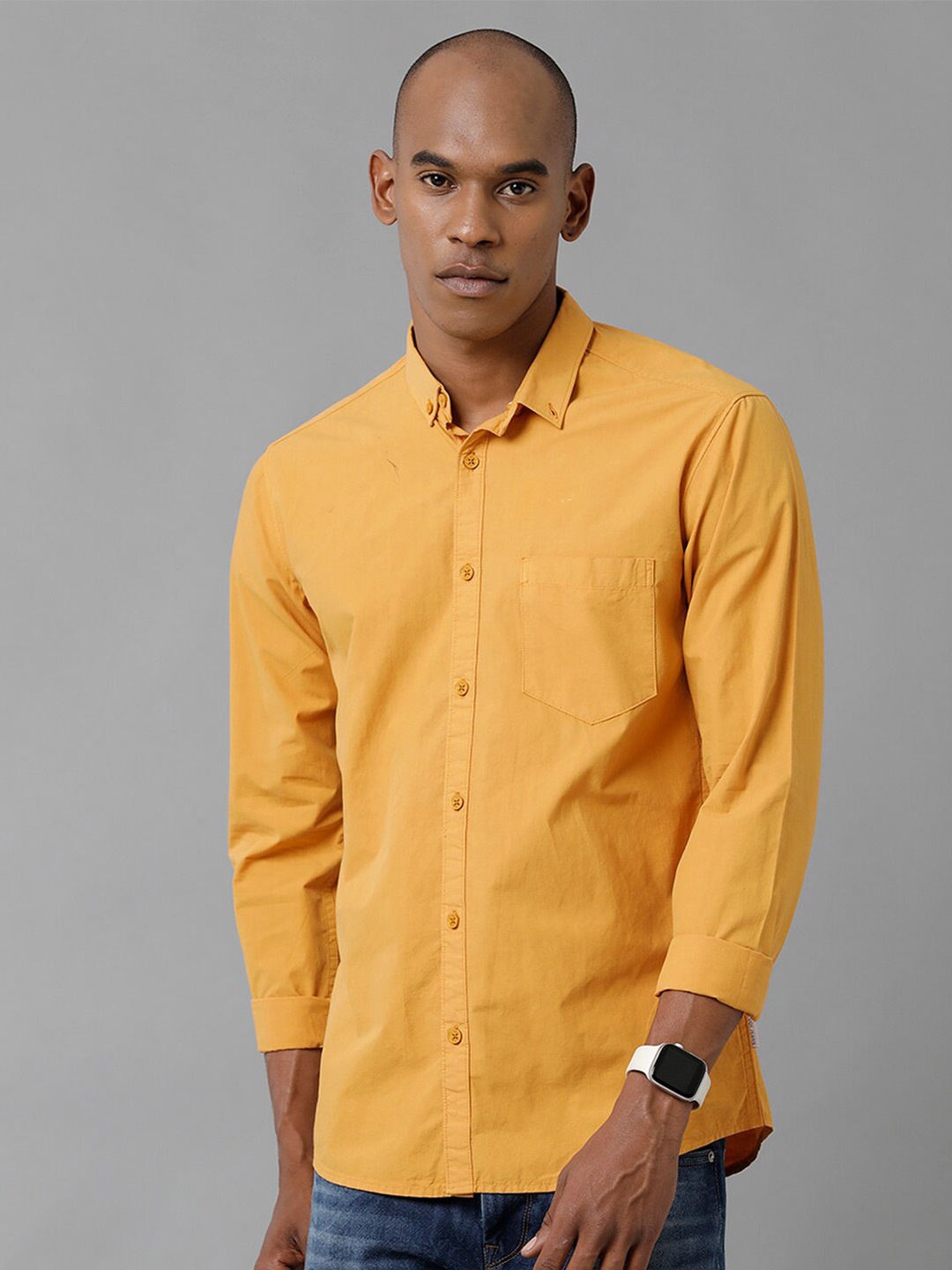 

Voi Jeans Button Down Collar Slim Fit Pure Cotton Casual Shirt, Yellow