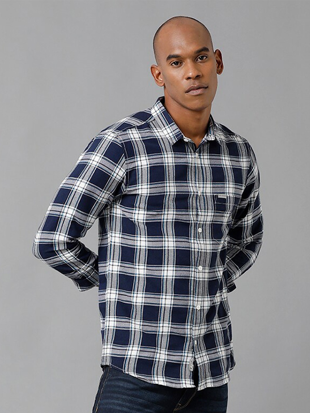 

Voi Jeans Slim Fit Tartan Checked Casual Shirt, Navy blue