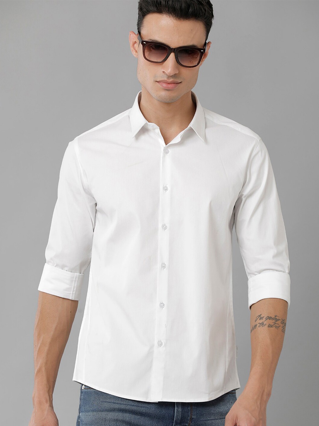 

Voi Jeans Spread Collar Slim Fit Cotton Casual Shirt, White