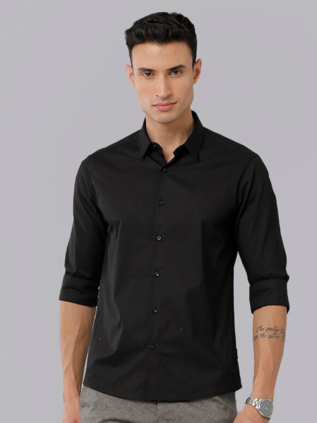 

Voi Jeans Slim Fit Opaque Casual Shirt, Black