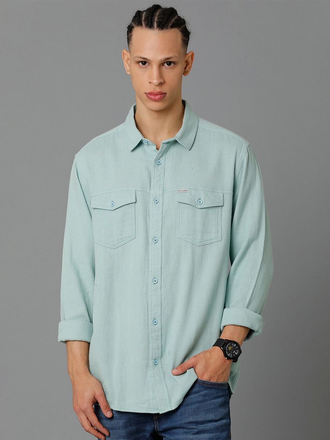 

Voi Jeans Slim Fit Casual Shirt, Sea green