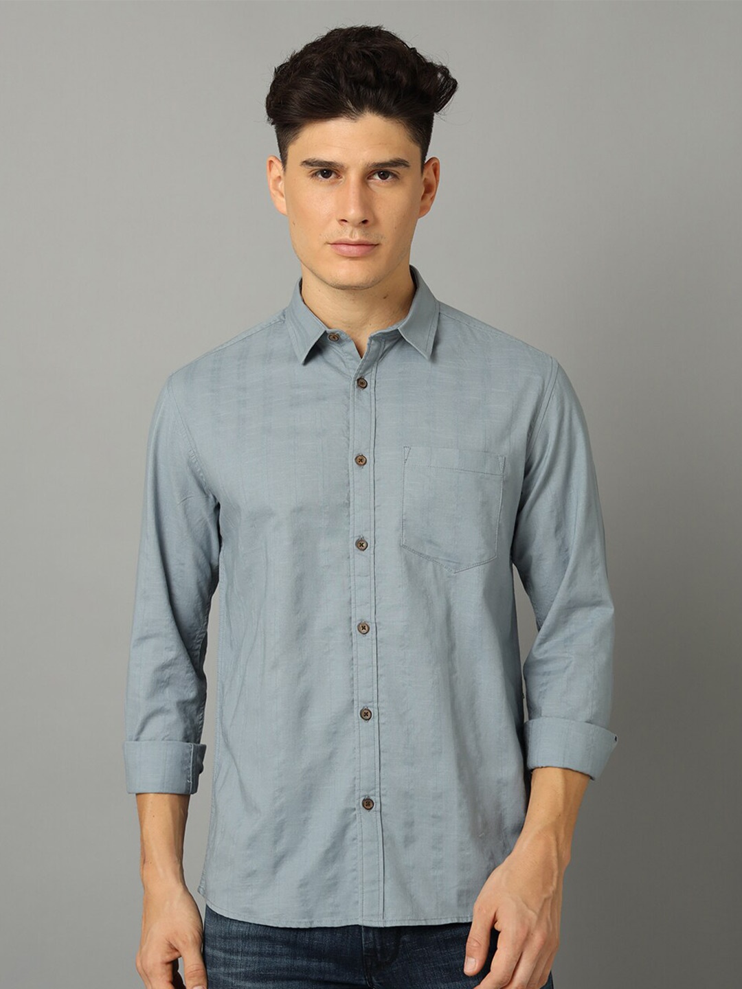 

Voi Jeans Slim Fit Opaque Cotton Casual Shirt, Blue