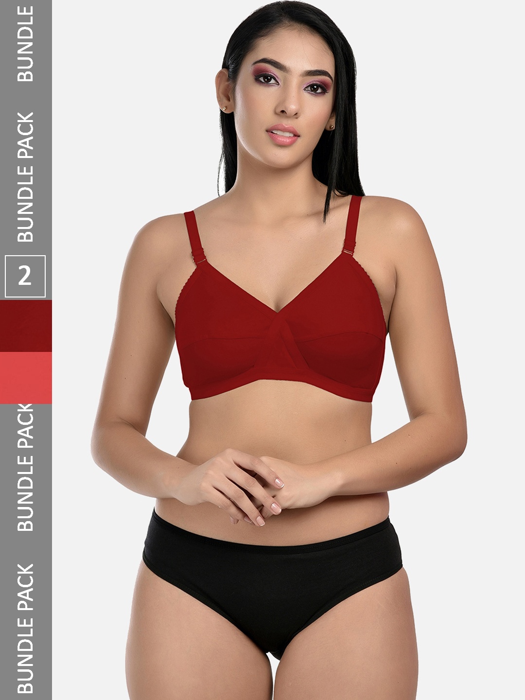 

StyFun Pack Of 2 Lingerie Set LS_Cross_Set_RedMaroon_B, Red