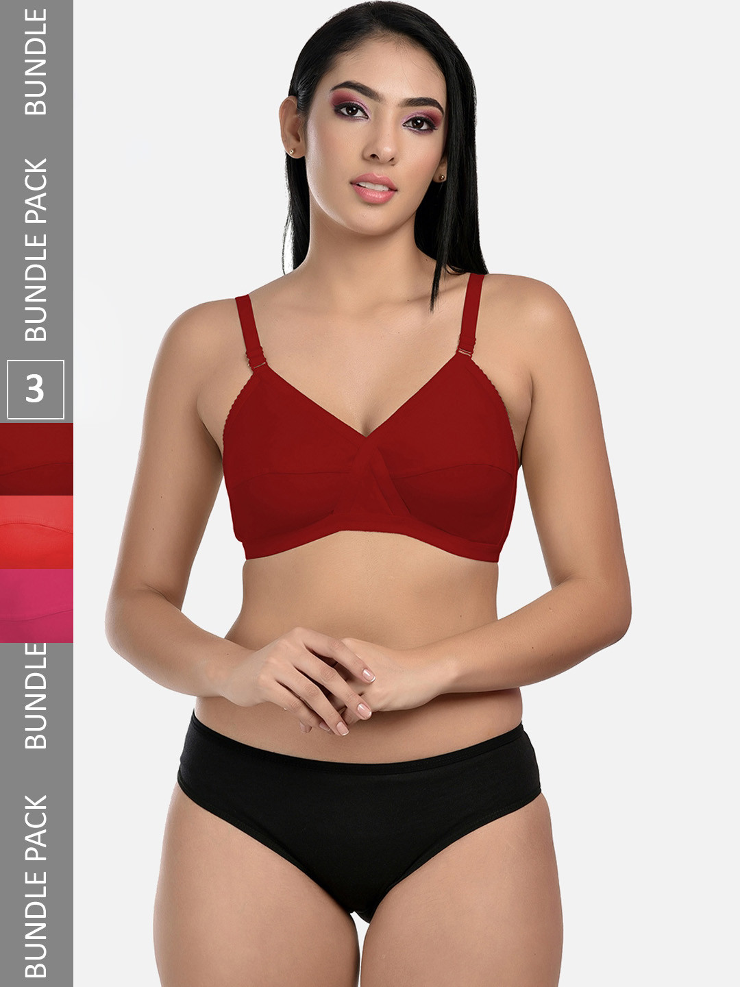 

StyFun Pack Of 3 Non-Padded Lingerie Set, Pink