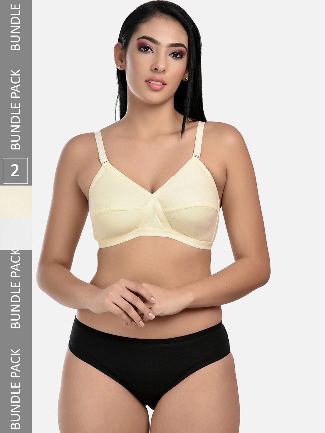 

StyFun Pack of 2 Non-Padded Lingerie Set LS_Cross_Set_WhiteBeige_B, White