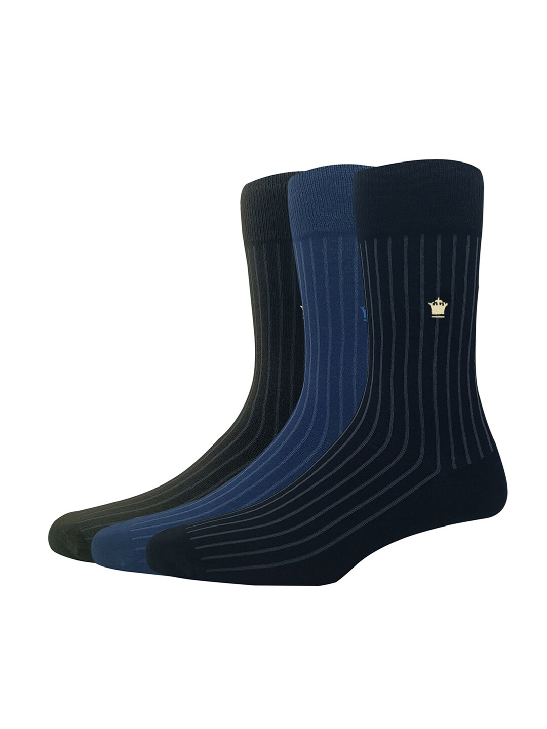 

Louis Philippe Men Pack Of 3 Striped Cotton Calf-Length Socks, Olive
