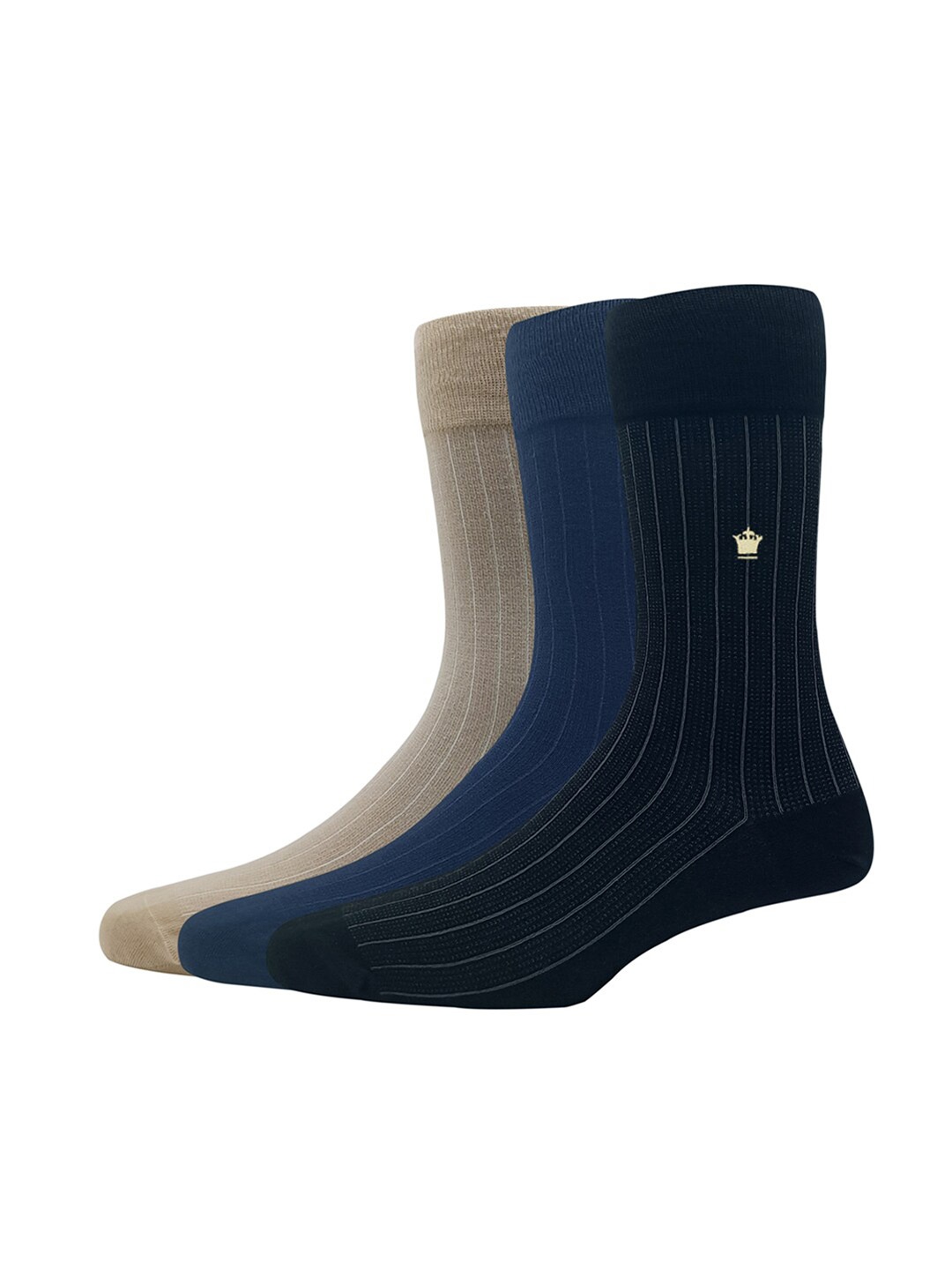 

Louis Philippe Men Pack Of 3 Patterned Cotton Calf-Length Socks, Black