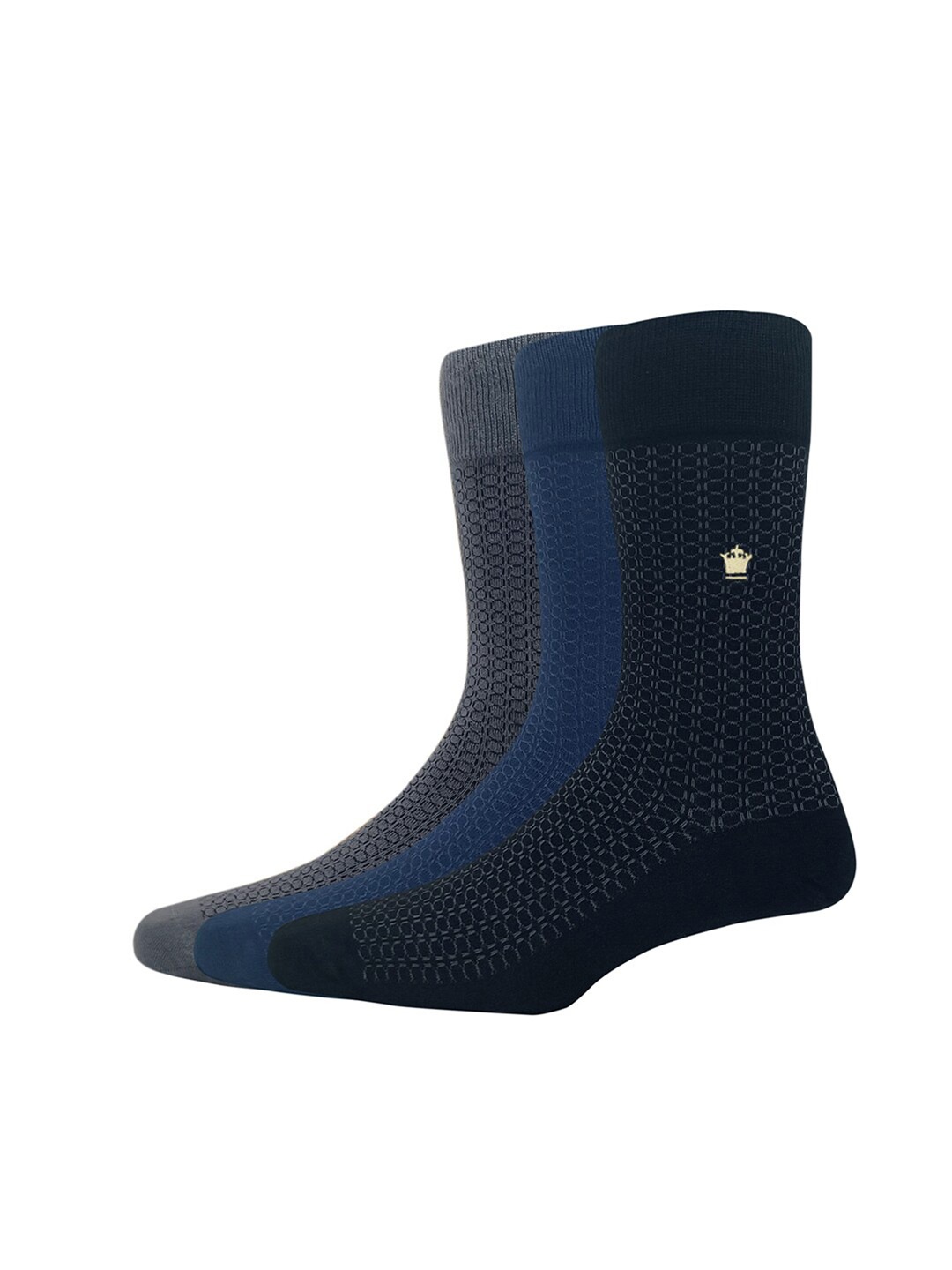 

Louis Philippe Men Pack Of 3 Patterned Cotton Calf Length Socks, Black