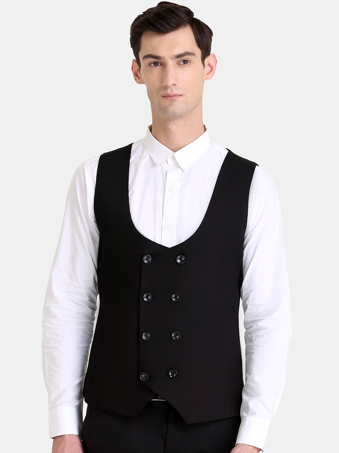 

Raas Double Breasted Pure Cotton Waistcoat, Black