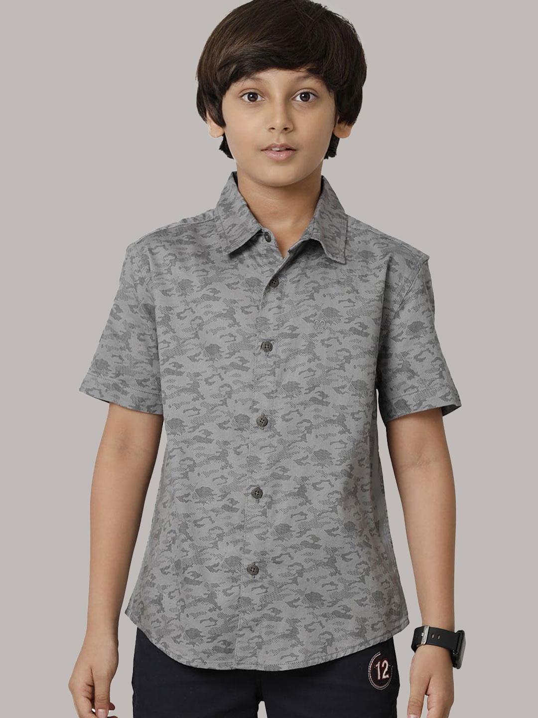 

UNDER FOURTEEN ONLY Boys Printed Cotton Casual Shirt, Grey