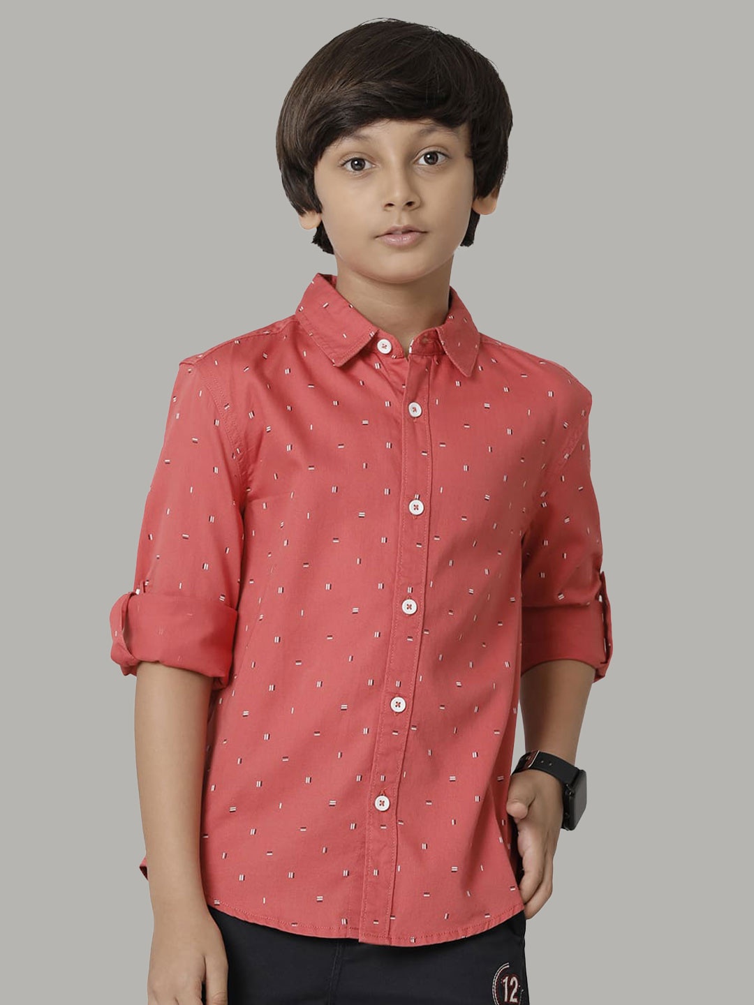 

UNDER FOURTEEN ONLY Boys Micro Ditsy Printed Cotton Casual Shirt, Red