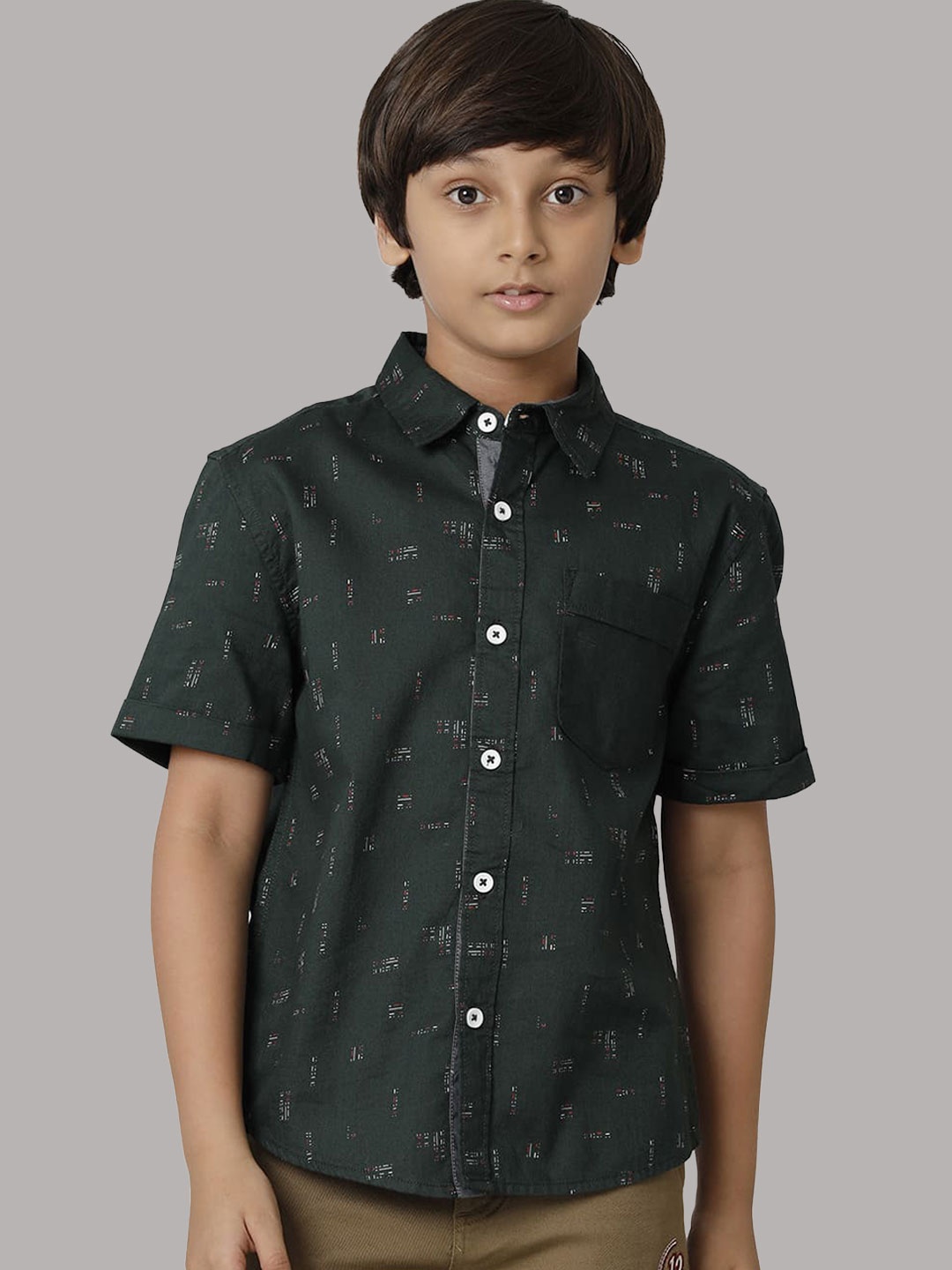 

UNDER FOURTEEN ONLY Boys Printed Cotton Casual Shirt, Green