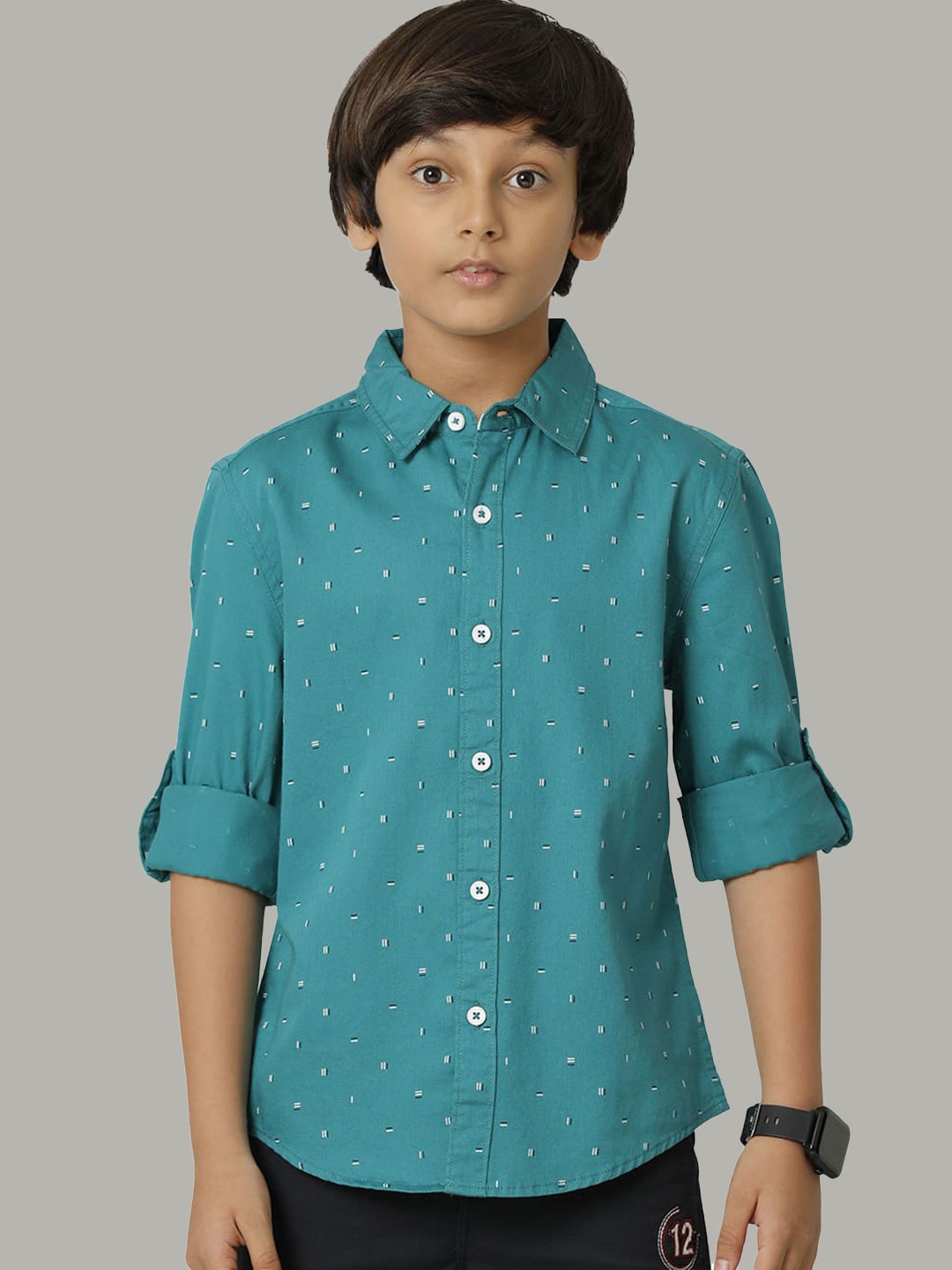 

UNDER FOURTEEN ONLY Boys Opaque Printed Cotton Casual Shirt, Green