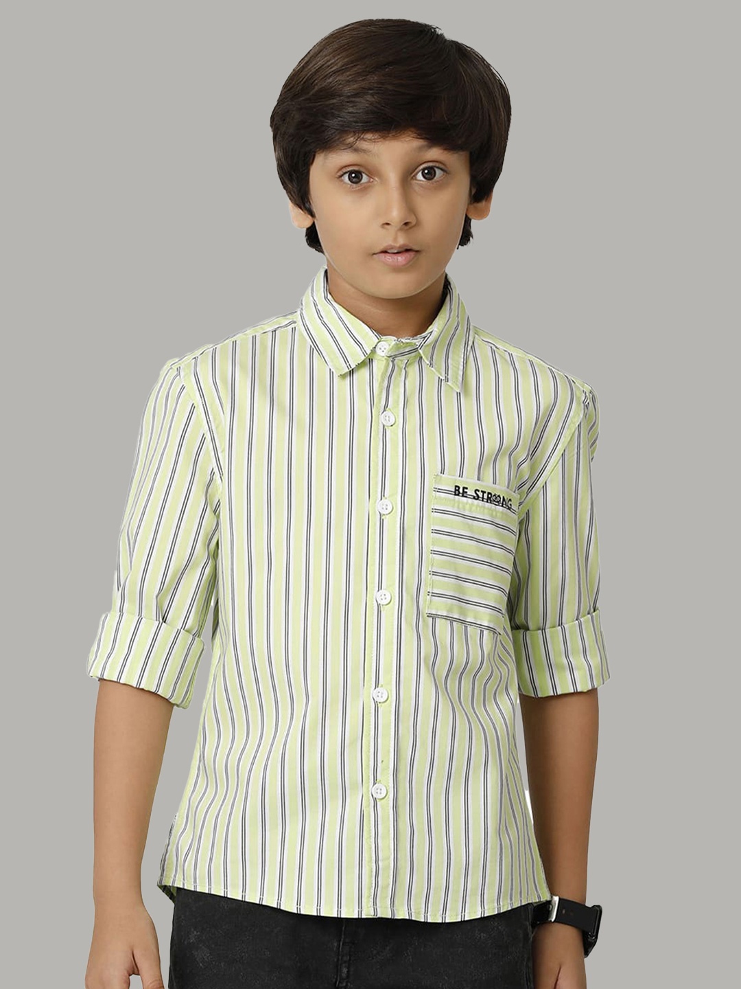 

UNDER FOURTEEN ONLY Boys Vertical Striped Cotton Casual Shirt, Yellow