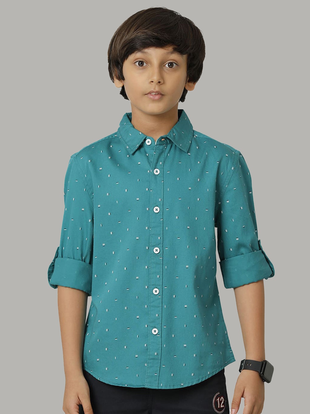 

UNDER FOURTEEN ONLY Boys Opaque Printed Cotton Casual Shirt, Green