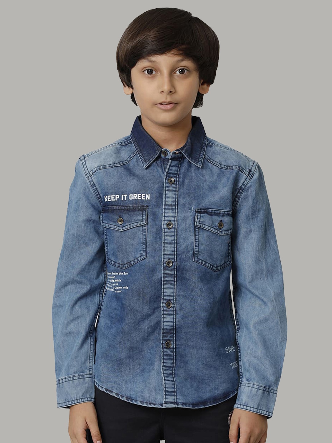 

UNDER FOURTEEN ONLY Boys Faded Cotton Casual Shirt, Blue