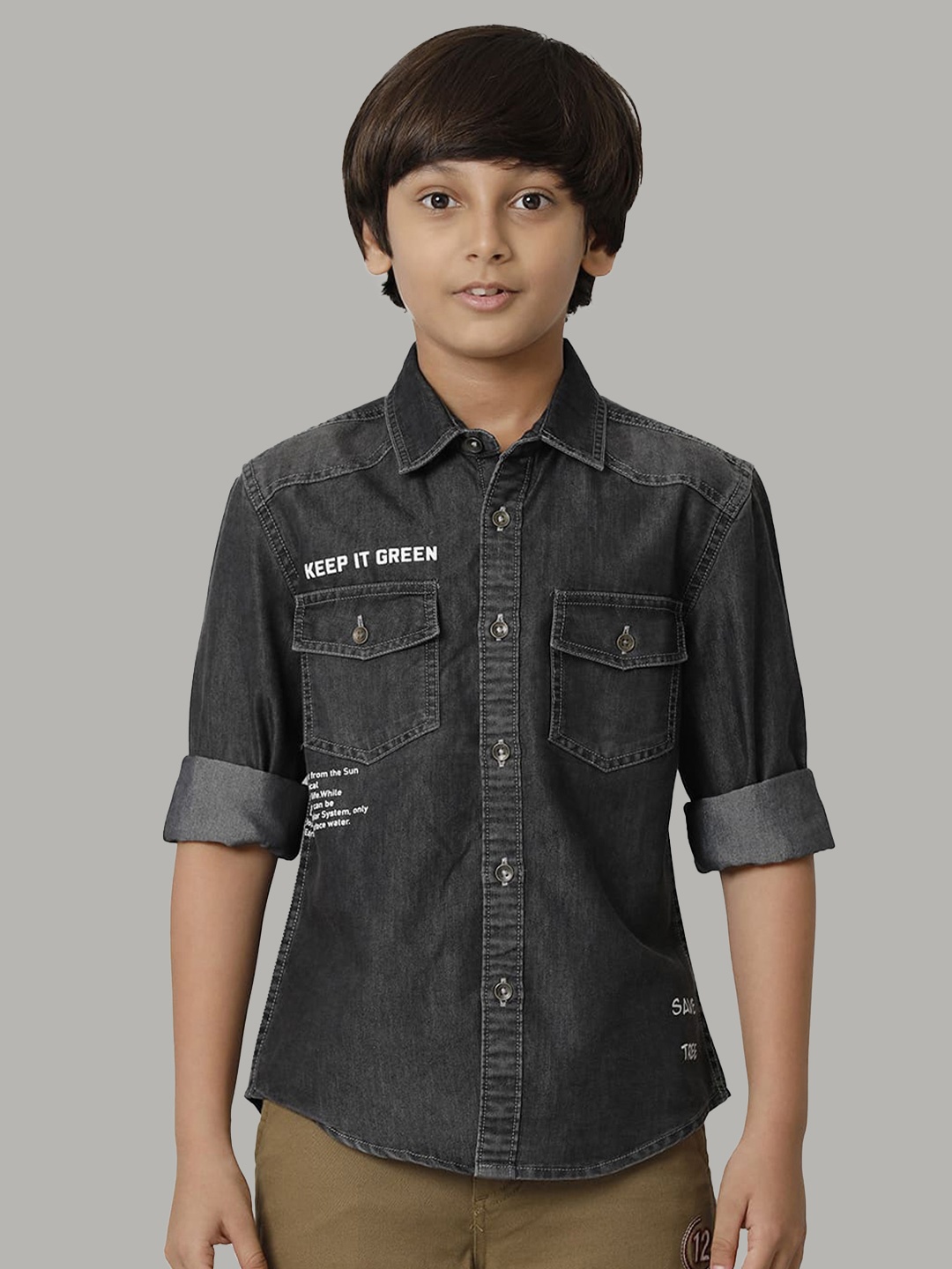 

UNDER FOURTEEN ONLY Boys Typography Printed Cotton Casual Shirt, Black
