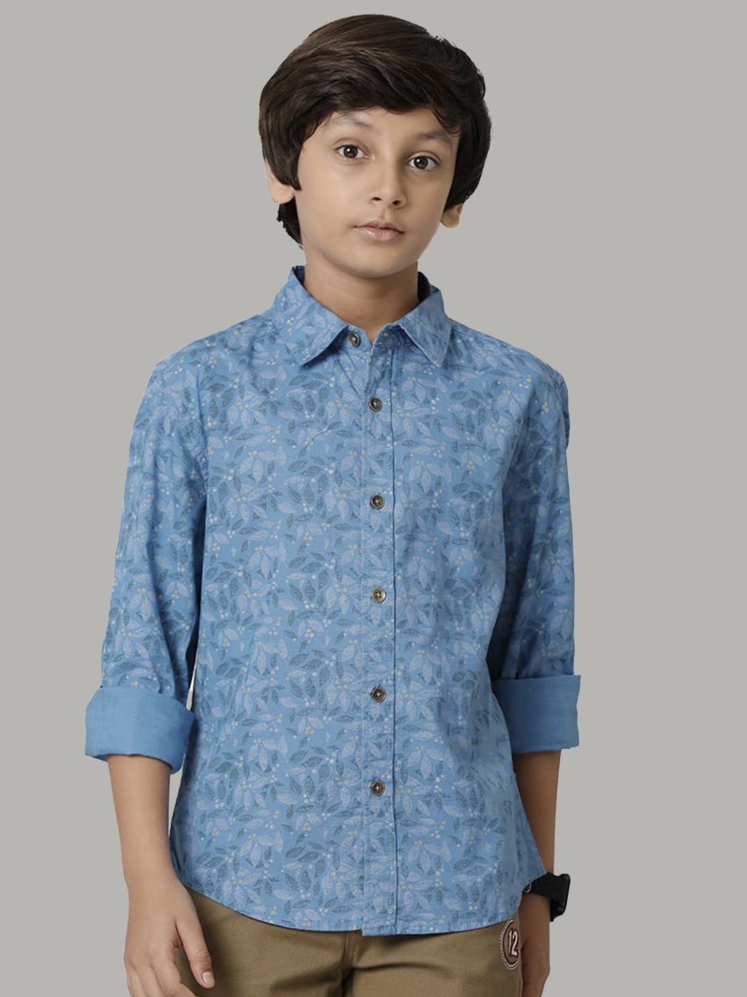 

UNDER FOURTEEN ONLY Boys Floral Printed Cotton Casual Shirt, Blue