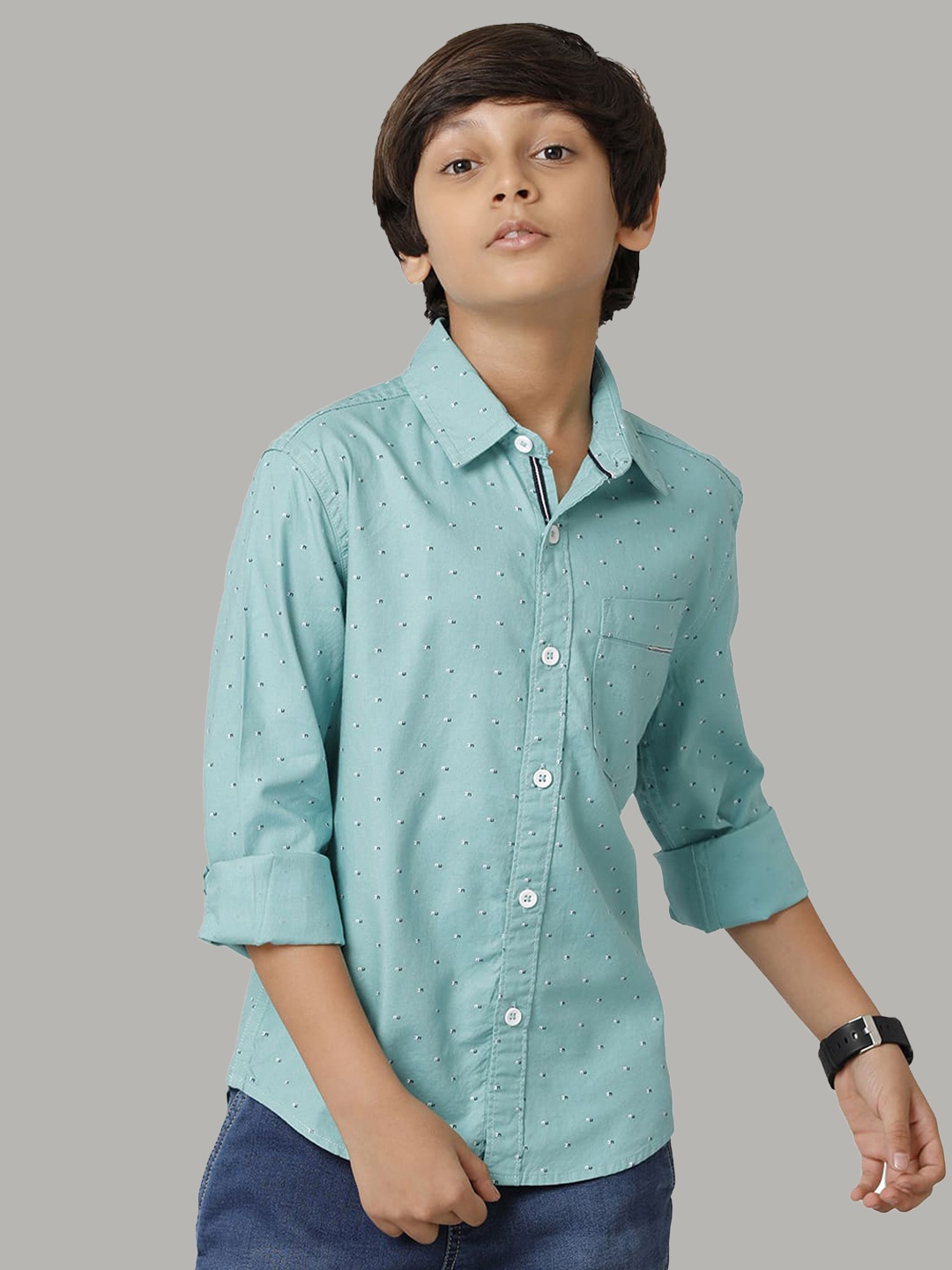 

UNDER FOURTEEN ONLY Boys Conversational Printed Cotton Casual Shirt, Green