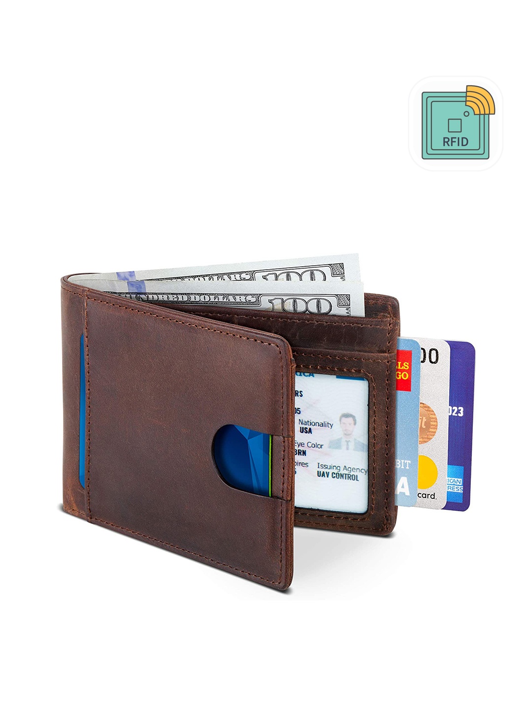 

CONTACTS Leather Two Fold Wallet, Brown