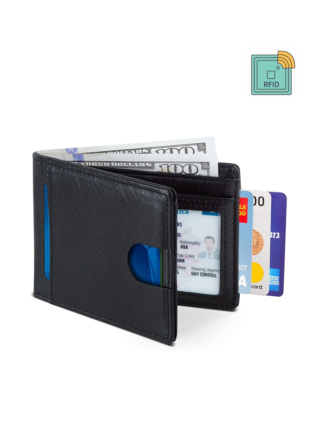 

CONTACTS Leather RFID Two Fold Wallet, Black