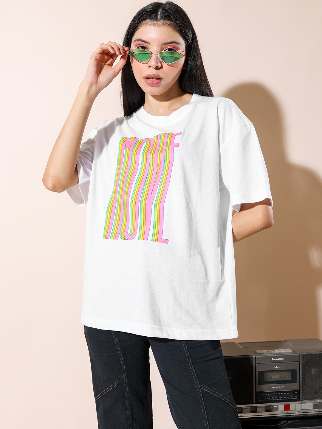 

Stylecast X Hersheinbox Women Typography Printed Pure Cotton Boxy T-shirt, White